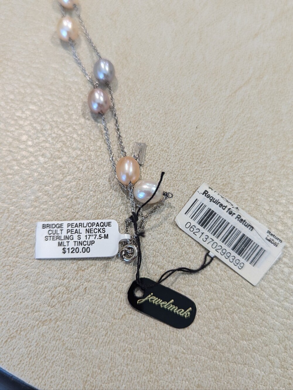 Macy's Multi-Pearl Sterling Necklace in Cream and Gray